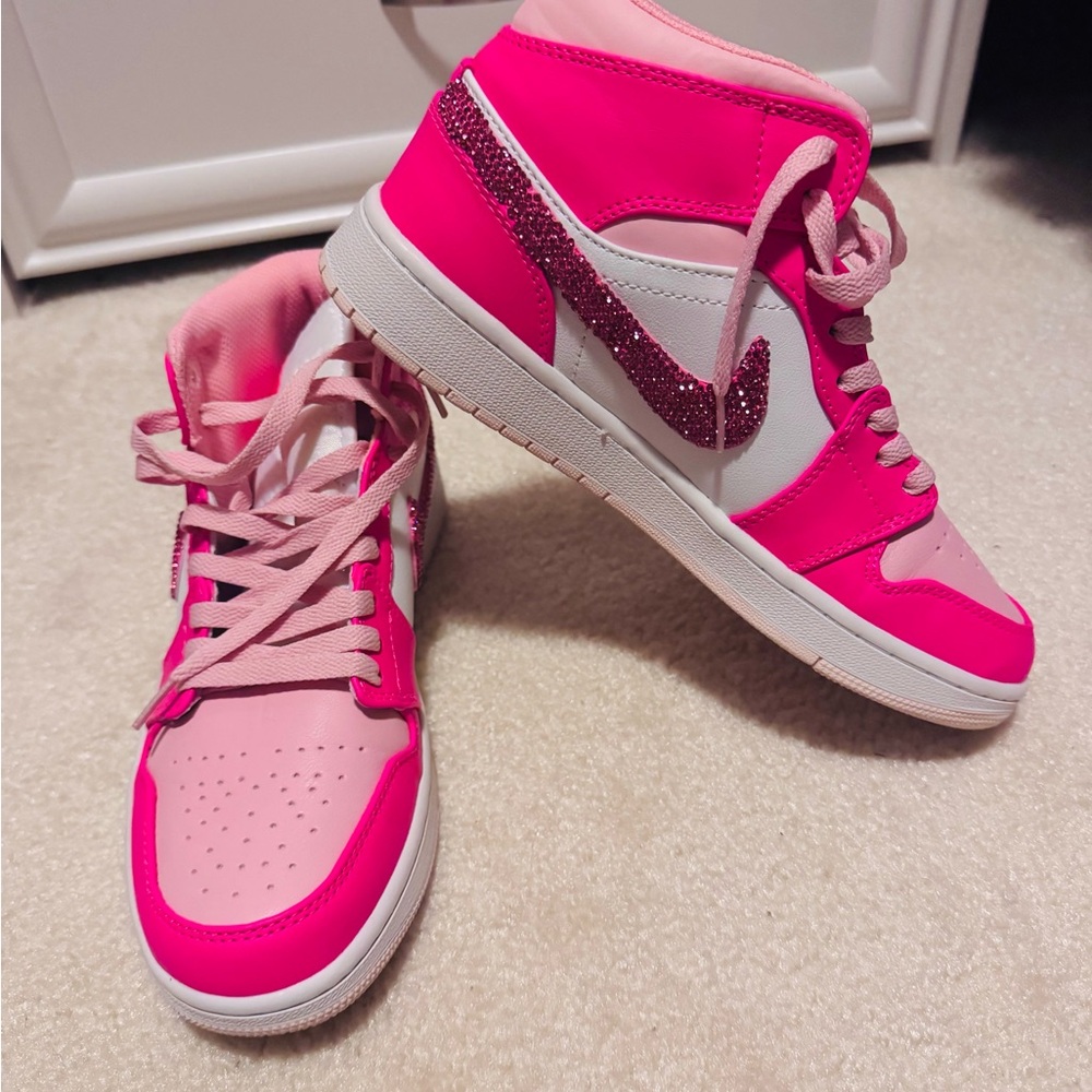 Jordan Women's Sneakers in Glitter Pink and White